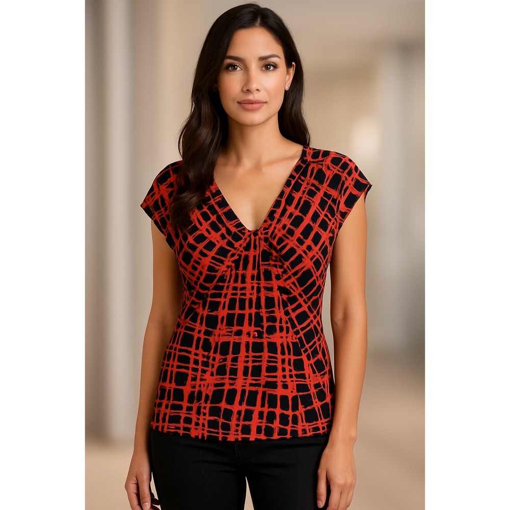 Michael Kors Cap Sleeve Blouse – Geometric Print,‎ Size M